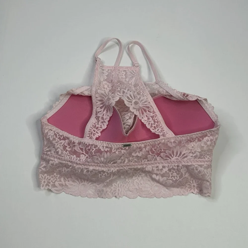 VICTORIA'S SECRET PINK Womens Small Lace Bralette Bra Light Pink Underwire V-day
